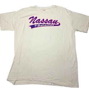 Nassau Bahamas T Shirt Mens 2XL White Blue Graphic Print Spell Out Dorsett